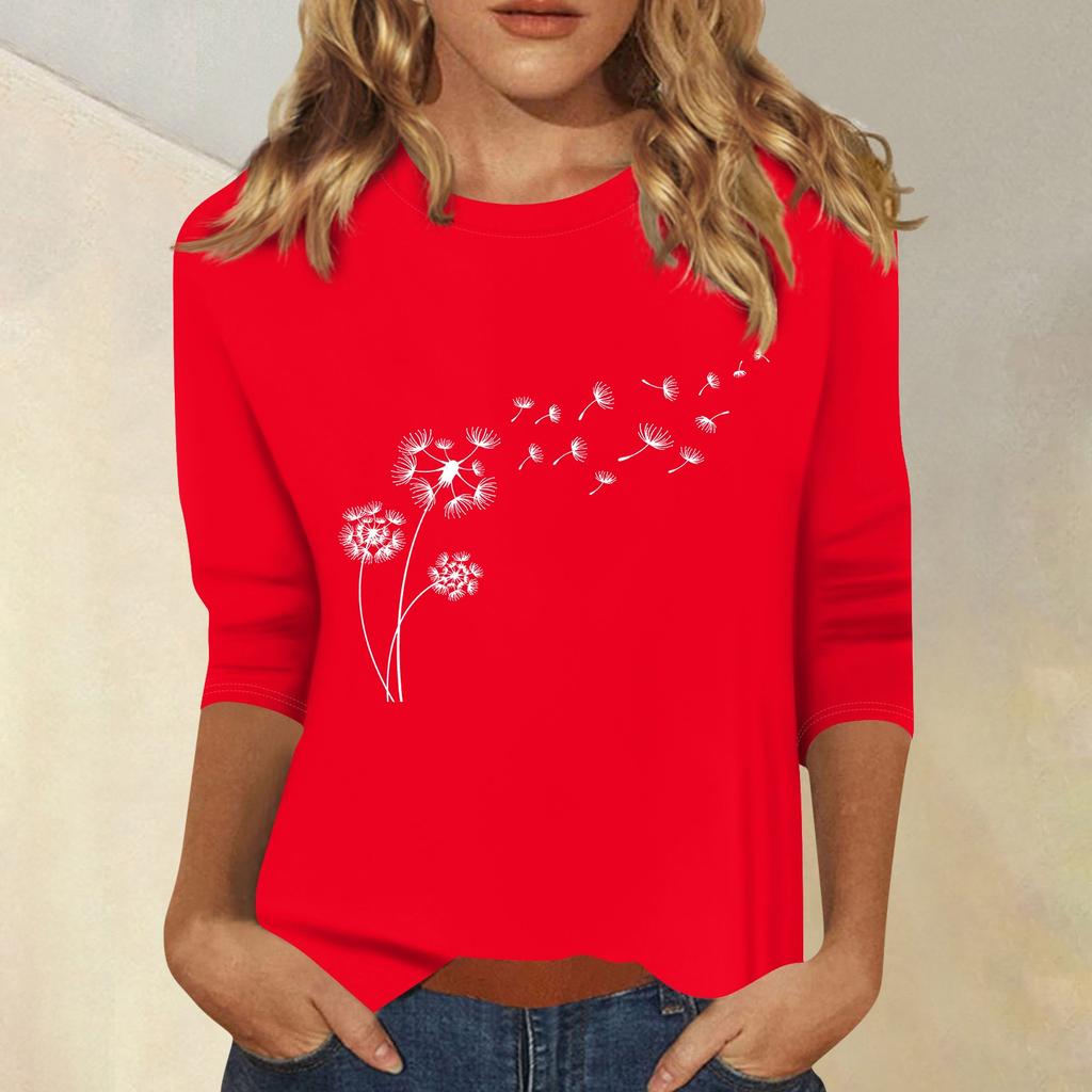 Women's Fashion Casual  Printed Seven Sleeve Round Neck Top