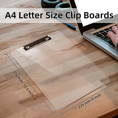 Plastic Clipboard: 8.5 x 11 Inches Transparent Acrylic Board with Low Profile Clip Lightweight Secure Paper Holder Acrylic Document Board for Cla
