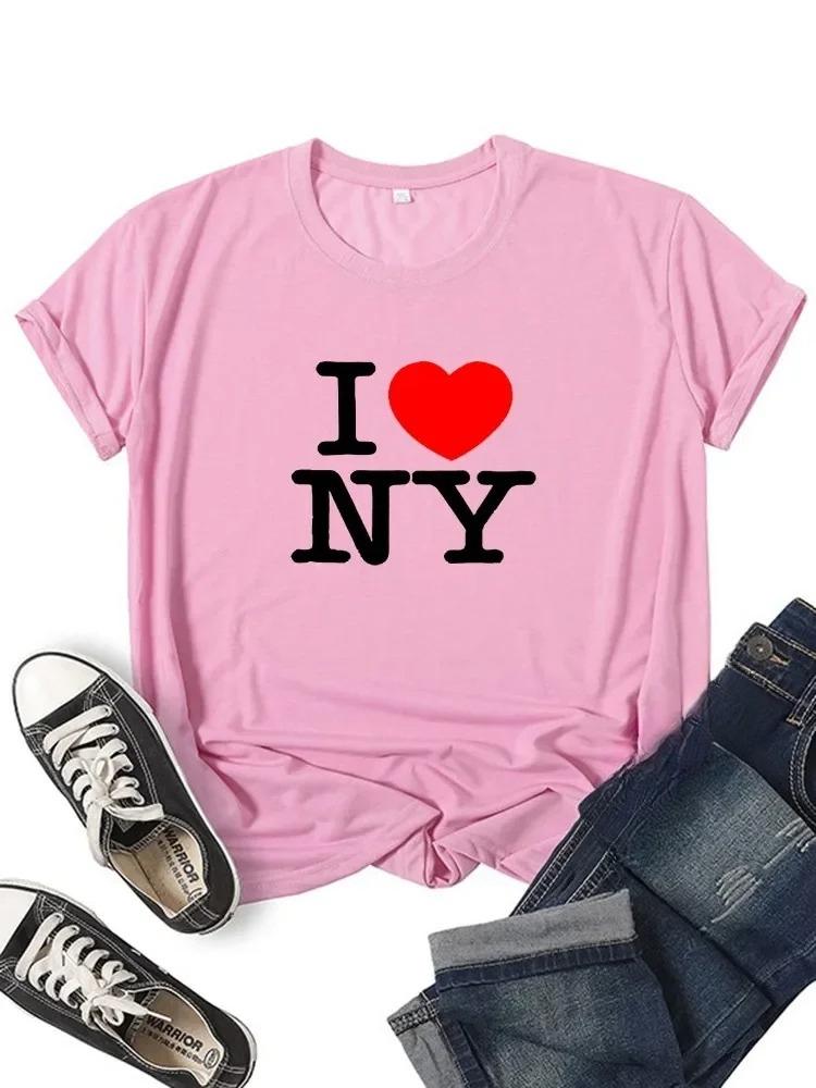 Женская футболка с надписью «I Love NY New York» для девочек Y2K Harajuku, черная, розовая, красная, новая, женская, забавная одежда, подарок