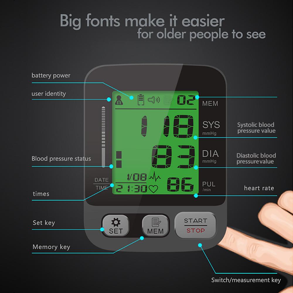 JZ256A Монитор артериального давления на плече с большой манжетой/режимом 2 пользователей/3-цветным индикатором подсветки/ЖК-экраном Автоматический монитор АД