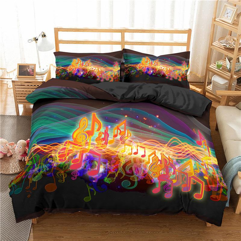 Colorful Music Note Duvet Cover Set King Queen Size Treble Clef Bedding Set Polyester Melody Music Creative Rhythmic Quilt Cover