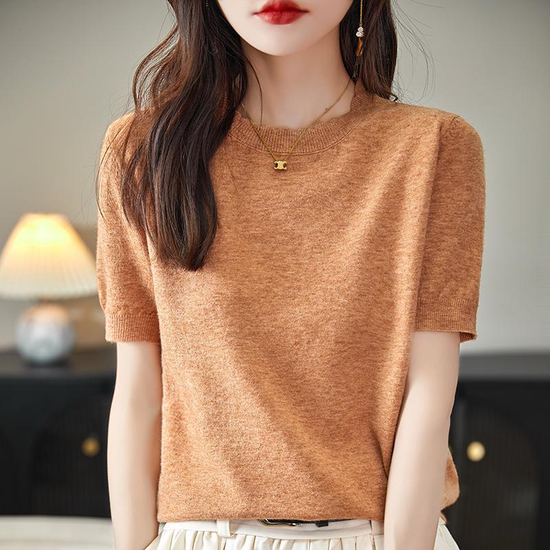 Женская вязаная футболка MODERN NEW SAGA, летняя вязаная рубашка, футболки с короткими рукавами, пуловер с круглым вырезом, вязаные топы