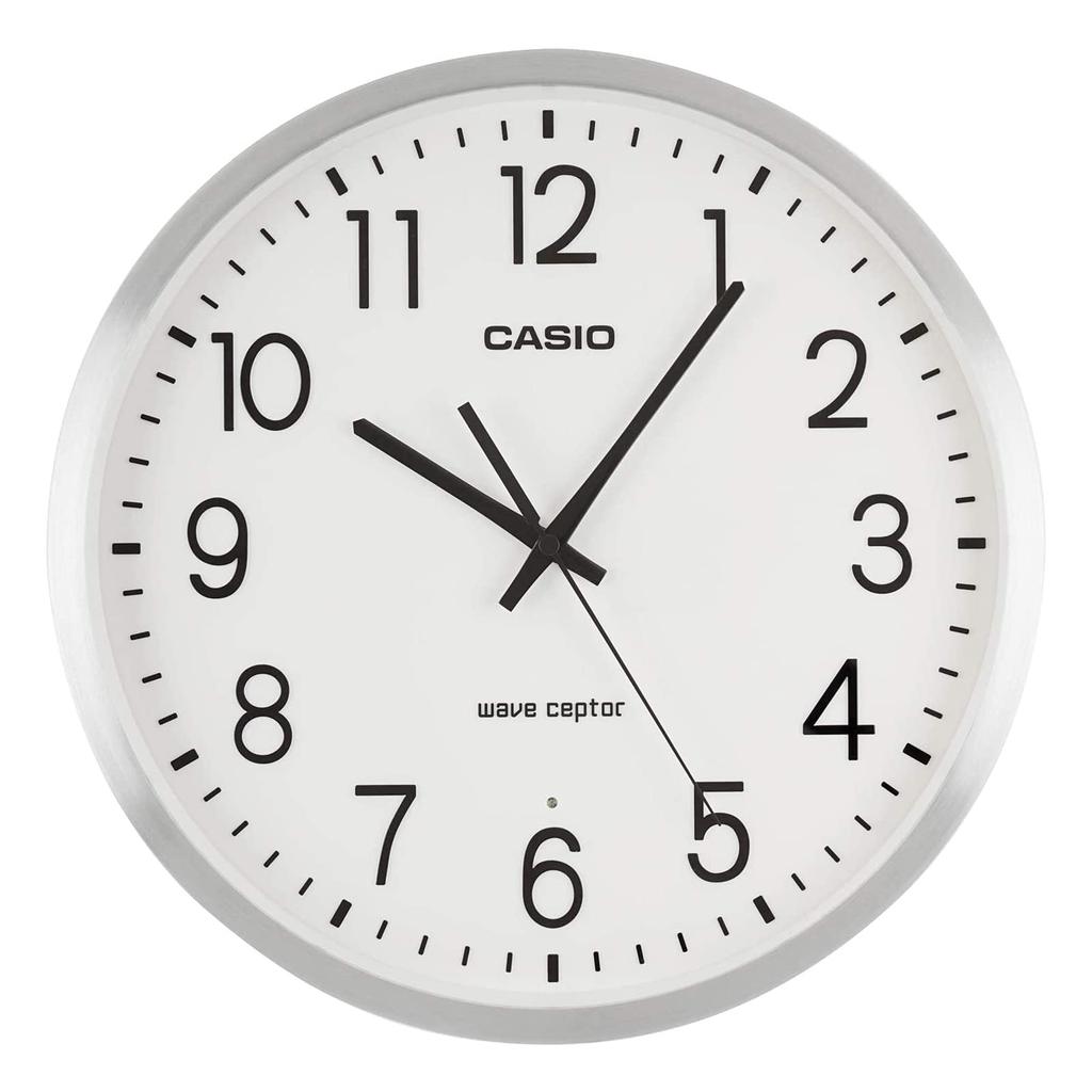CASIO Wall Aluminum Nighttime Second Hand Stop Clock, Radio-Controlled, Silver, Analog, Frame, Function, IQ-2100J-8JF