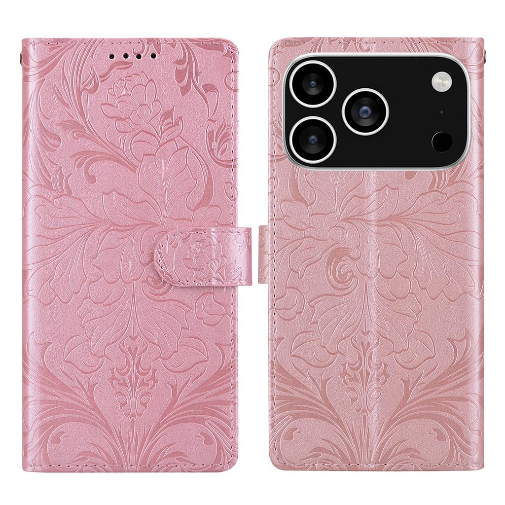 For iPhone 17 Pro Max Leather Case Imprinted Floral Pattern Wallet Stand Flip Phone Cover