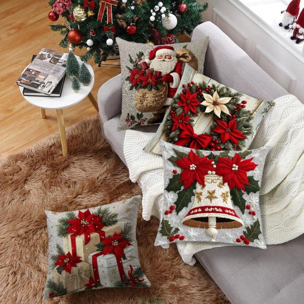 Christmas Cushion Cover Christmas Tree Pattern Santa Claus Cartoon Christmas Pillow Cover 45x45cm Size Snowflake