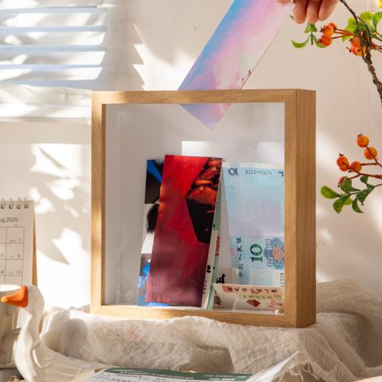 Билет Shadow Box с прорезью Деревянная рамка Путешествия Приключения Архивная коробка Квадрат