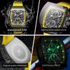 Men's Watches Hollowed Quartz Wristwatch Silicone Strap Tonneau Large Dial Design Waterproof Luminous Watch