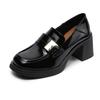 2025 Spring New Patent Leather Thick Heel Single Shoes Women's Square Head One Pedal Leather Loafers British Style Small Leather Shoes