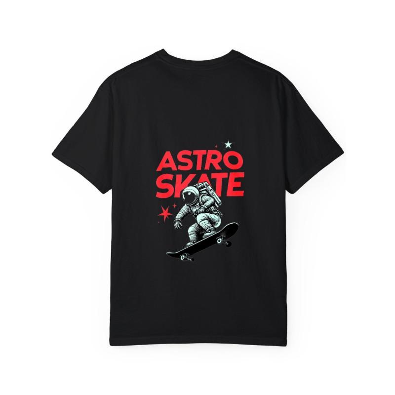 Astro Skate T Shirt White Astronaut Riding Skateboard with Red Text and Stars Graphic Streetwear Casual Wear for Men and Women