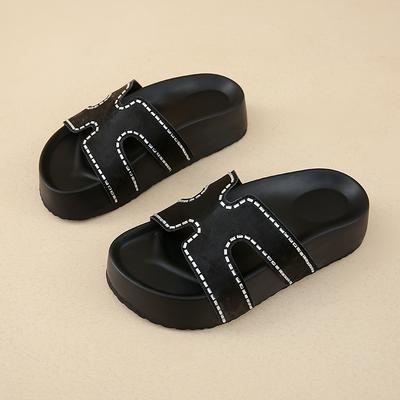 CRLAYDK Женские шлепанцы на платформе Комфортные кожаные шлепанцы Пляжные Летние Домашние Повседневные С открытым носком Мягкие сандалии для ходьбы