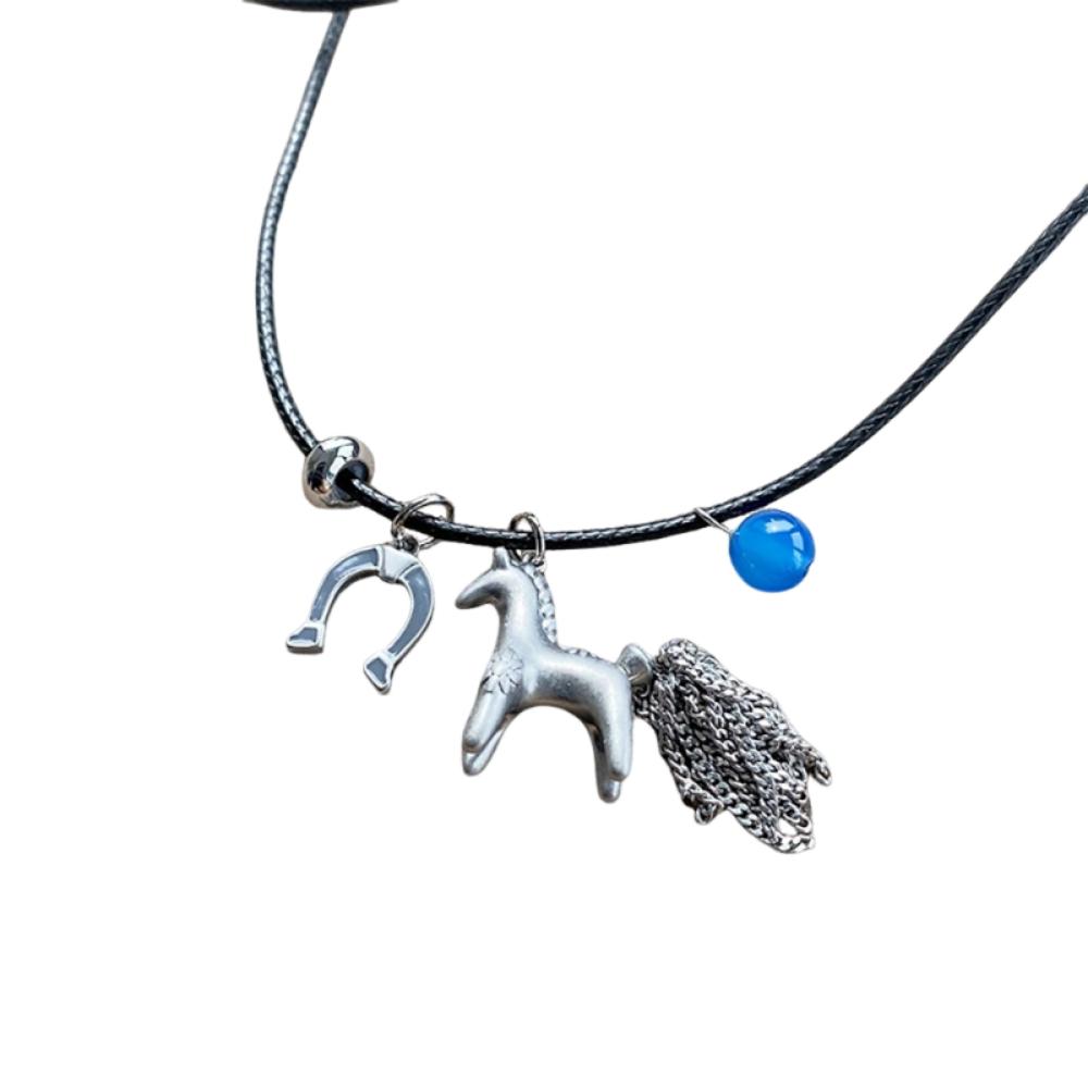Pony-shaped Tassel Beads Necklaces Multi Tassel Cartoon Horse Necklaces Female Accessories