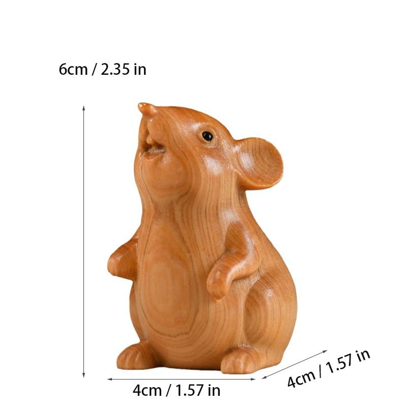 Natural Cypress Animal Hamster Small Statue  Cute Home Room Car Decoration Ornaments Chinese-style Zodiac Sign Gift