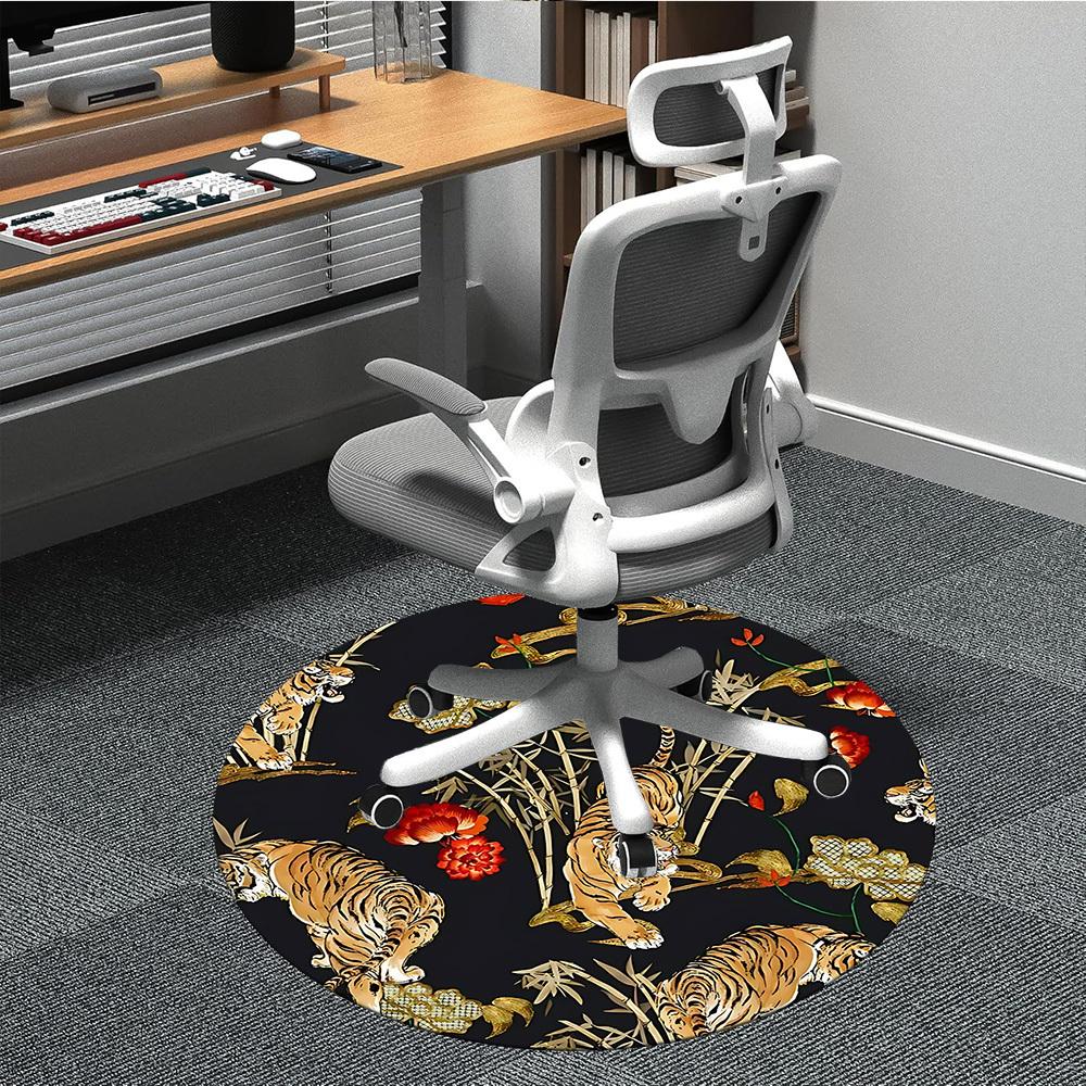 1pc Tiger Floral Pattern Office Round Rug, Non-slip, Soft and Durable Office Rug for Interior Decoration, Perfect for Office, Beautiful Decoration yy2