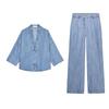 Wide Sleeve Minimalist Casual Denim Shirt 1879025 High Waist Pleated Wide Leg Leisure Casual Denim 1879026