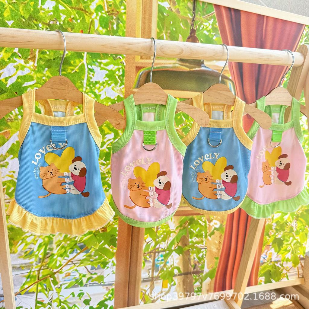 Pet Dog Dog Cat Clothes Summer Thin Breathable Sunscreen Cooling Ice Silk Suspender Princess Dress