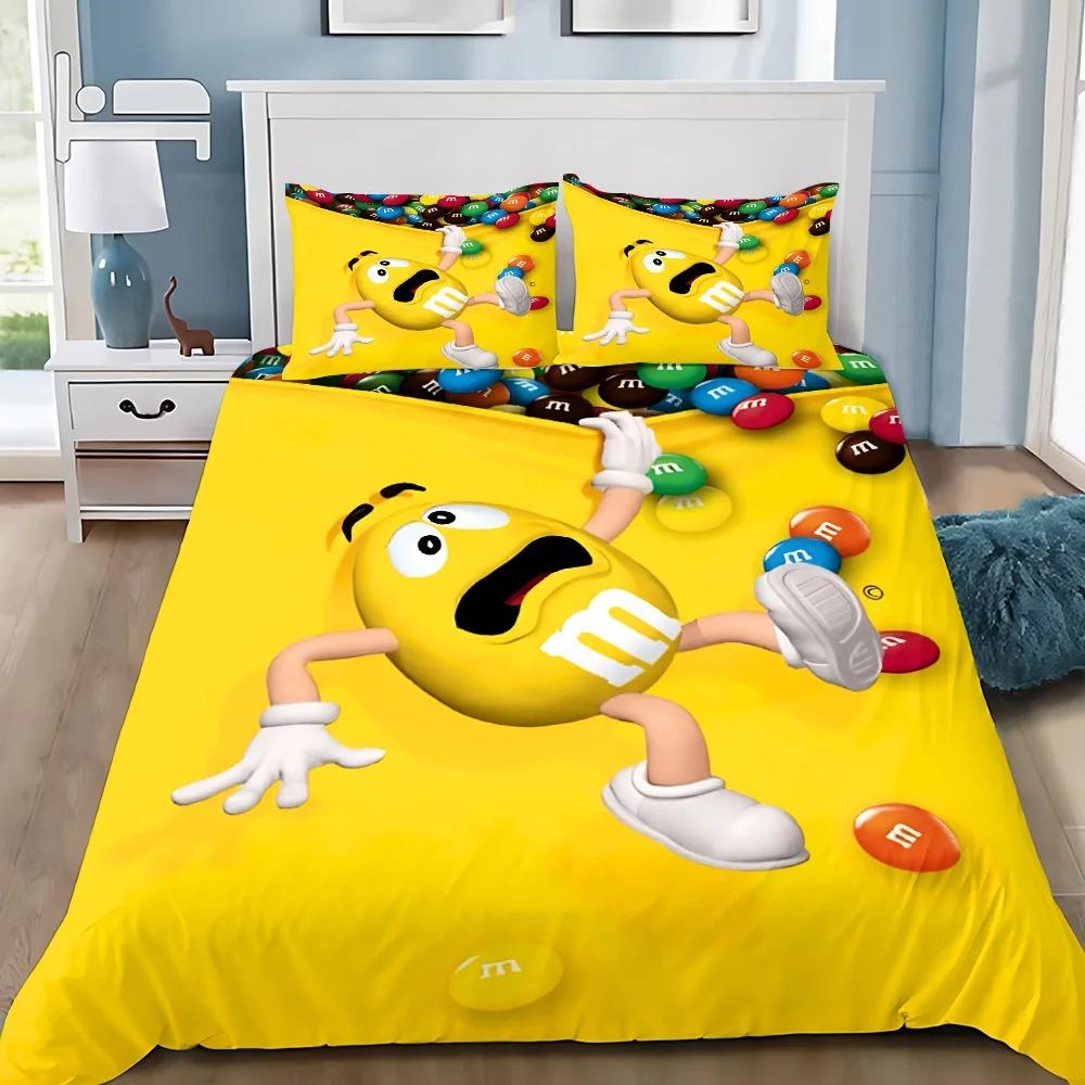 Модный набор постельного белья с логотипом шоколада M&M, пододеяльник, наволочка, декорация для спальни мальчиков и девочек, детский подарок, размер Single Double