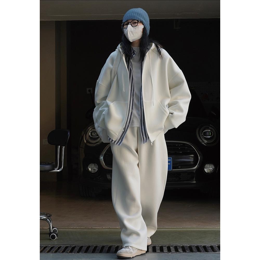 Louvre Ранняя осень Корейский стиль с капюшоном Air Layer кардиган свитер - Свободная повседневная куртка на молнии для женщин