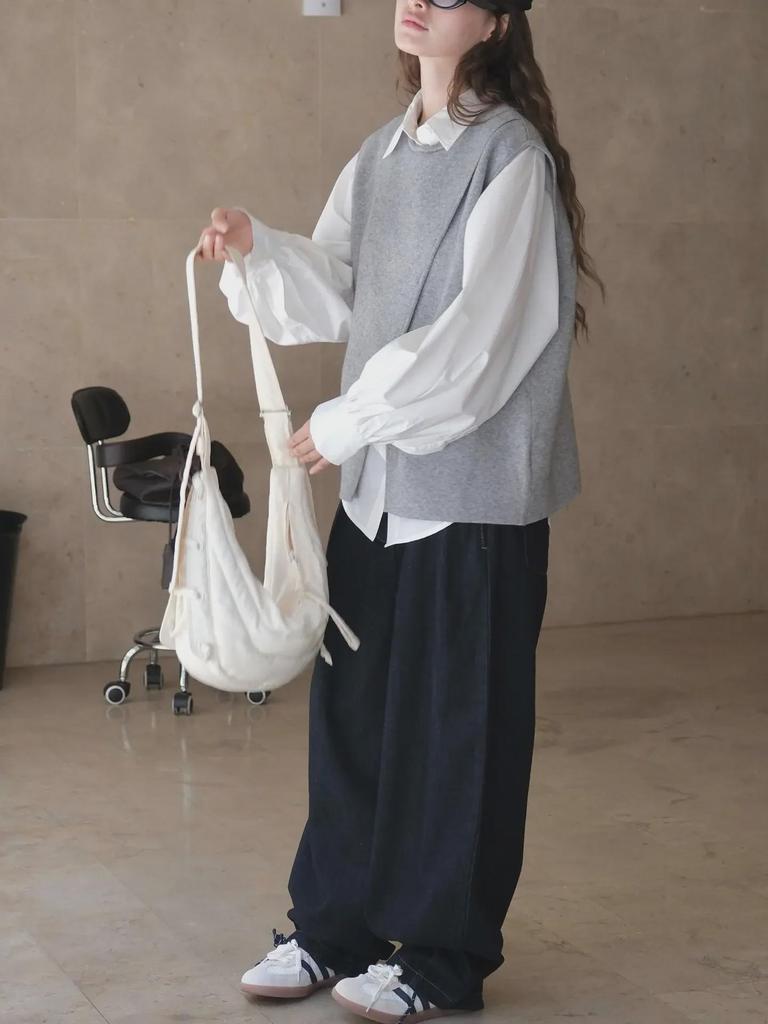 Louvre Autumn Korean Style Irregular Slit Vest for Women - Slim Layered Loose Fit Top