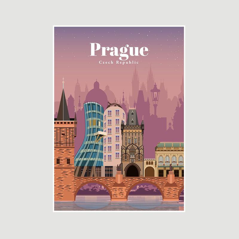 White Paper Cartoon City Landscape Poster Mural London Paris Travel Cities Prints Bedroom Decoration Painting Funny Abstract Wall Art Decor