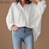 Women Turn Down Collar Long Sleeve Blouse Tops Solid Color Loose Spring Summer Button Shirts ZANZEA