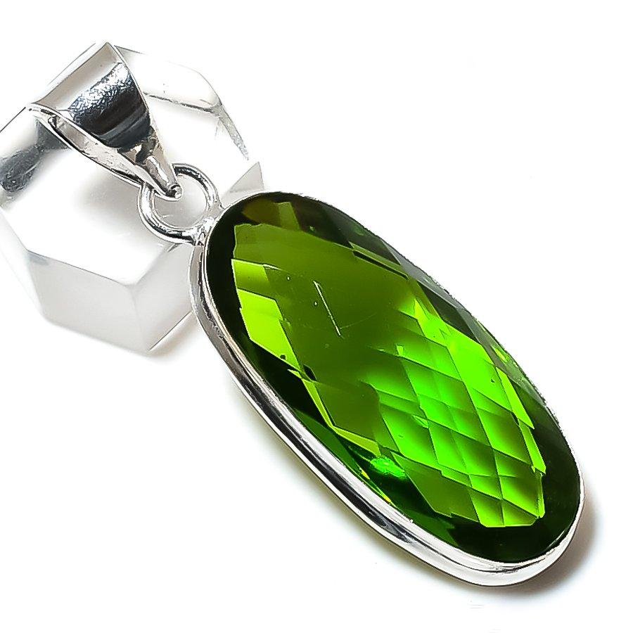 Подарочный кулон ручной работы из стерлингового серебра 925 пробы с натуральным драгоценным камнем перидот 2,13 дюйма A6o51