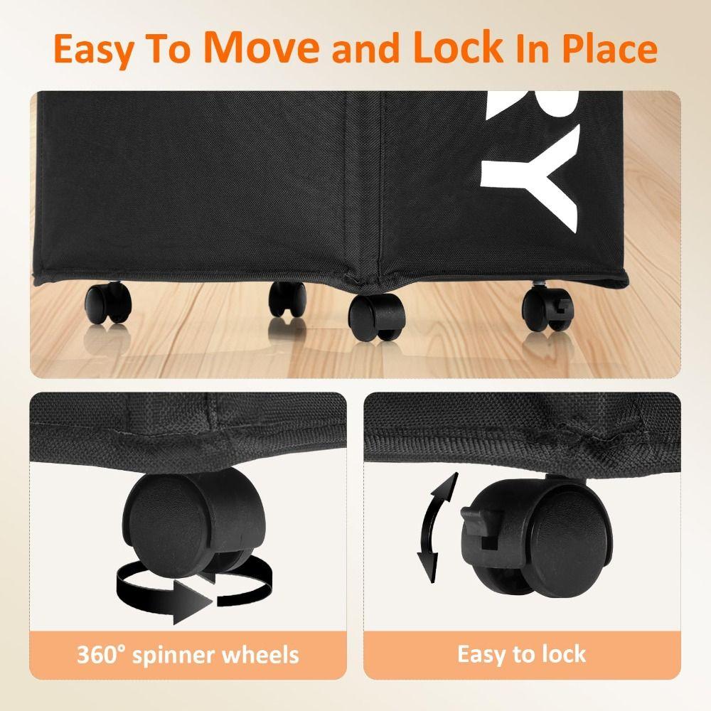 90L Capacity Laundry Basket with Rolling Removable Mesh Bag Clothes Hamper Organizer Sturdy Frame Foldable Hamper Dorm Use