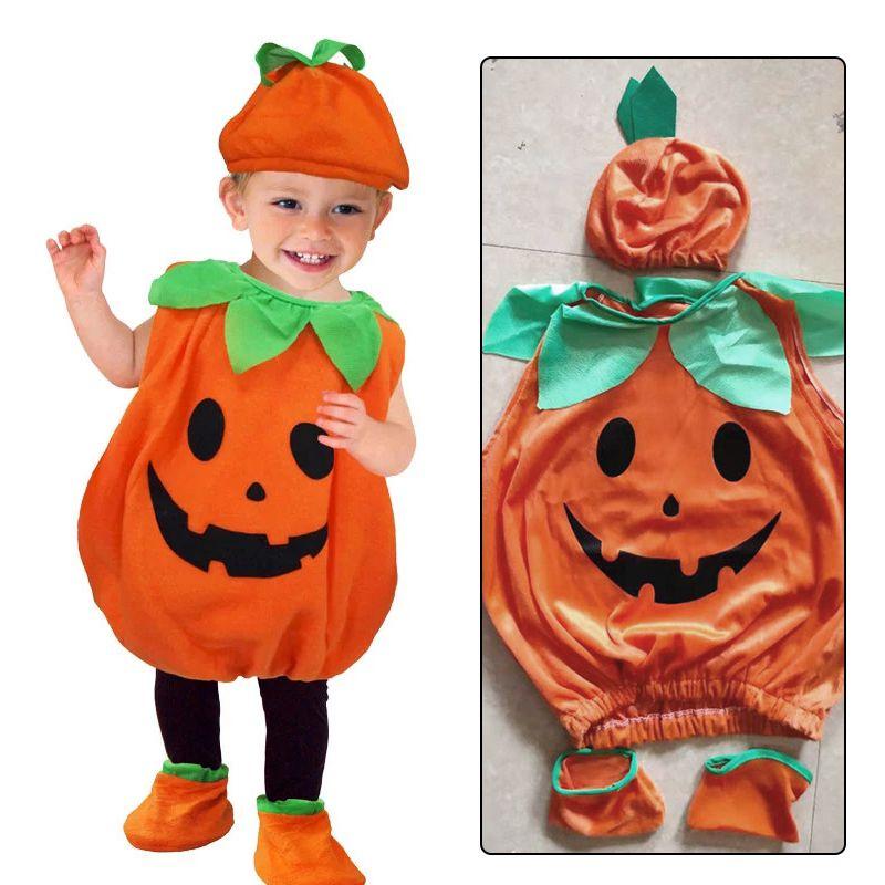 Warm And Comfy Children Pumpkin Costume With Hat And Shoe Covers For Halloween