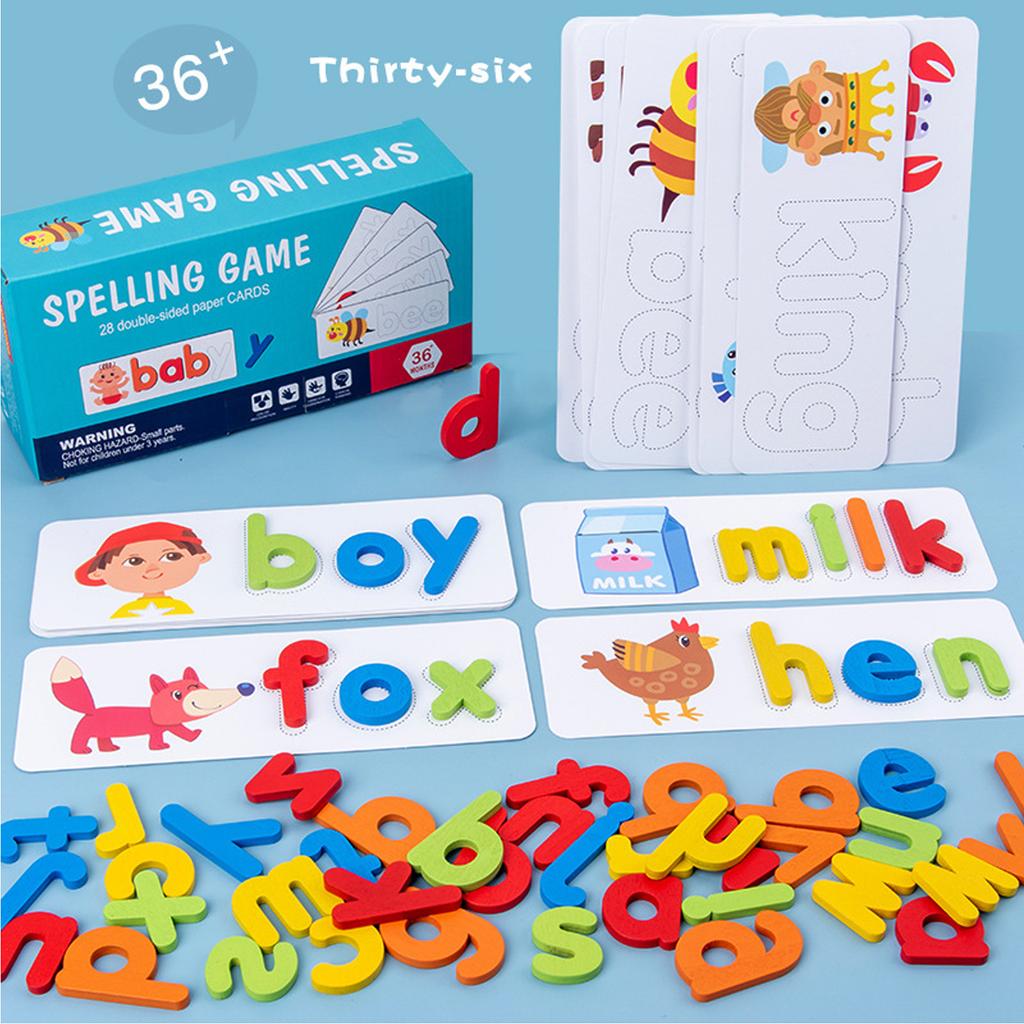 Montessori Alphabet Spelling Word Wooden Math Toys Kids Educational Teaching English Alphabet Cards Puzzle Game Learning Toys
