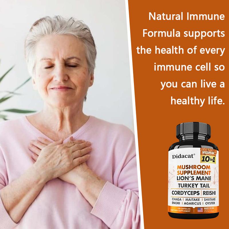 Mushroom Complex 11500 mg, containing Hericium erinaceus, Cordyceps militaris, Ganoderma lucidum, and Chaga mushroom 120 capsules