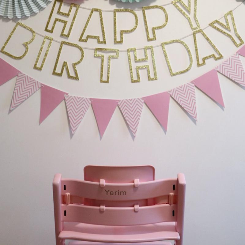 3m 12 Flag Gold Pink Paper Board Garland Banner For Baby Shower Birthday Party Decoration Kids Room Decoration Garland Bunting