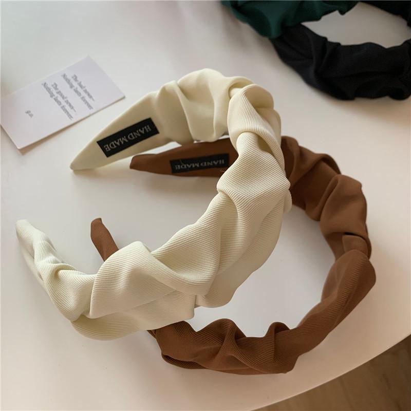 Korean Hair Accessories Solid Color Cotton Crumpled Women's Head Hoop Wide Bezel Makeup Hairbands for Ladies Headwear