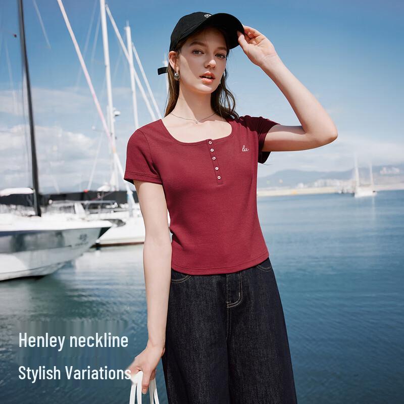 Women's Slim Fit U-Neck Knitted Short Sleeve T-Shirt