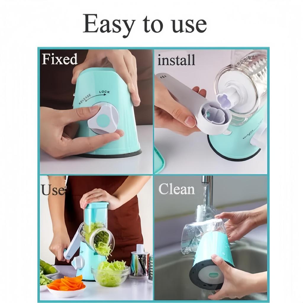 Vegetable Cutter & Slicer Manual Kitchen Cheese Chopper Machine With 3 Sharp Drums Multifunctional Garlic Potato Shredder