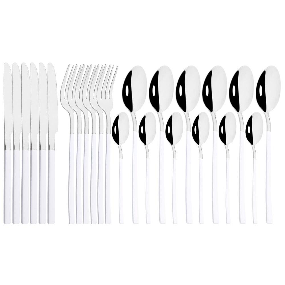 24 шт., черный набор столовых приборов, нож, вилка, ложка, набор столовой посуды, зеркало из нержавеющей стали, чайные ложки, столовые приборы, набор столового серебра