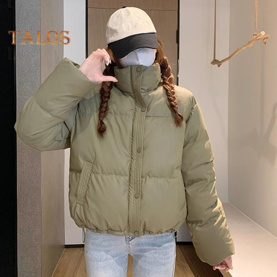 Женское зимнее хлопковое пальто с карманами, воротником-стойкой, длинным рукавом, однотонное, легкое, утолщенное, теплое, верхняя одежда