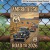 2D Flat - 7.87*11.8 Inch Aluminum Plaque Featuring 2D Flat Decoration for The 250Th Anniversary of America In 2026, Showcasing Classic Cars On Route
