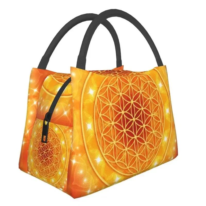 Цветок Жизни Раковина Абалона на Жемчужине Изолированная Сумка-тоут для ланча для женщин Геометрическая Мандала Портативный Охладитель Термальная Коробка для Бенто