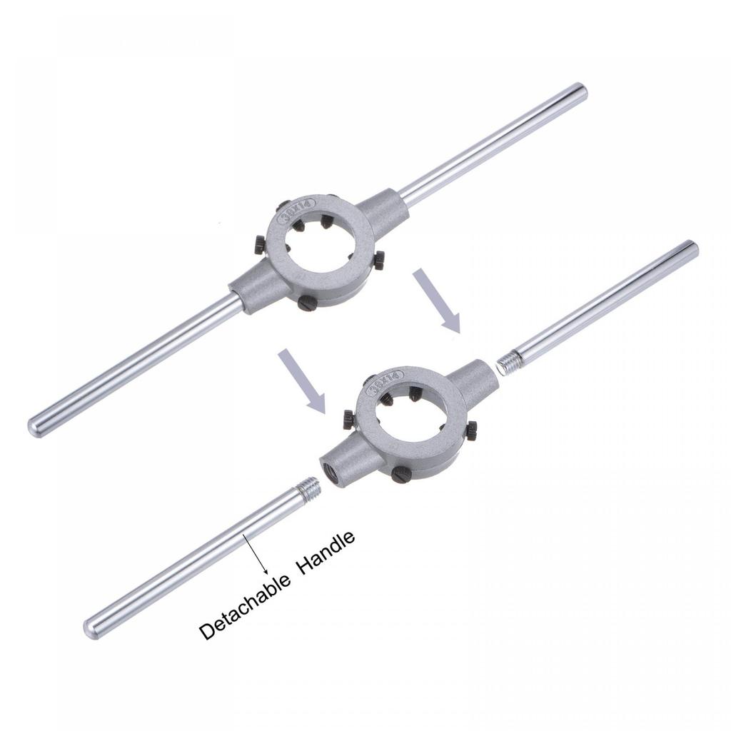 Uxcell Плашкодержатель с рукояткой, резьбовая круглая плашка и 38 мм с регулируемым набором ручных инструментов, M12x1.5 (Совместимые плашки M12-M16) Держатель, Гаечный ключ,