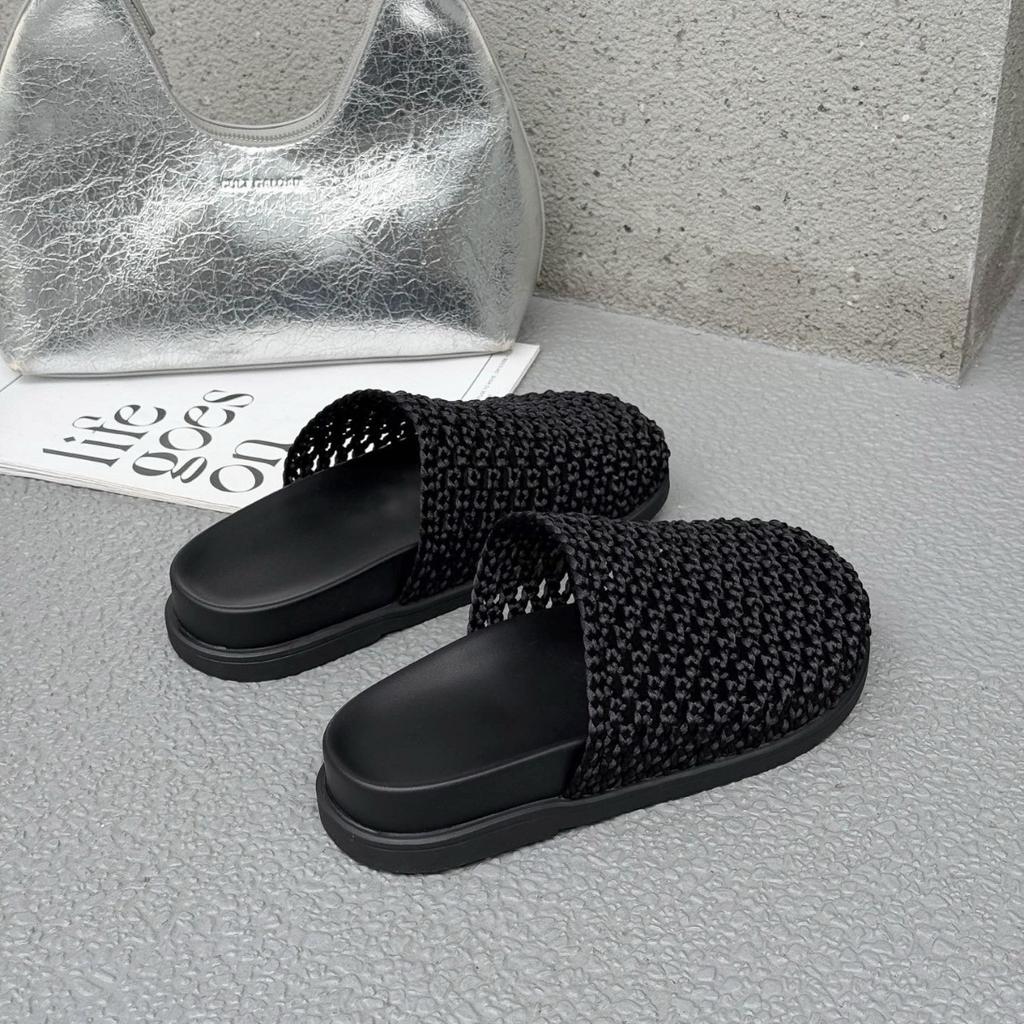 Тканые полые тапочки баотоу для женщин, которые можно носить летом, новые приморские пляжные тапочки с толстым дном и рыболовной сетью