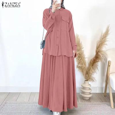 Женская блузка с длинным рукавом и юбки мусульманские повседневные костюмы-двойки