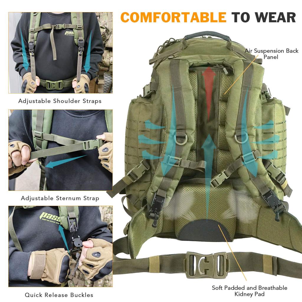 Backpack Rucksack Large Capacity 55L Military Outdoor Survival Camping Climbing [MT] (Olive Drab)