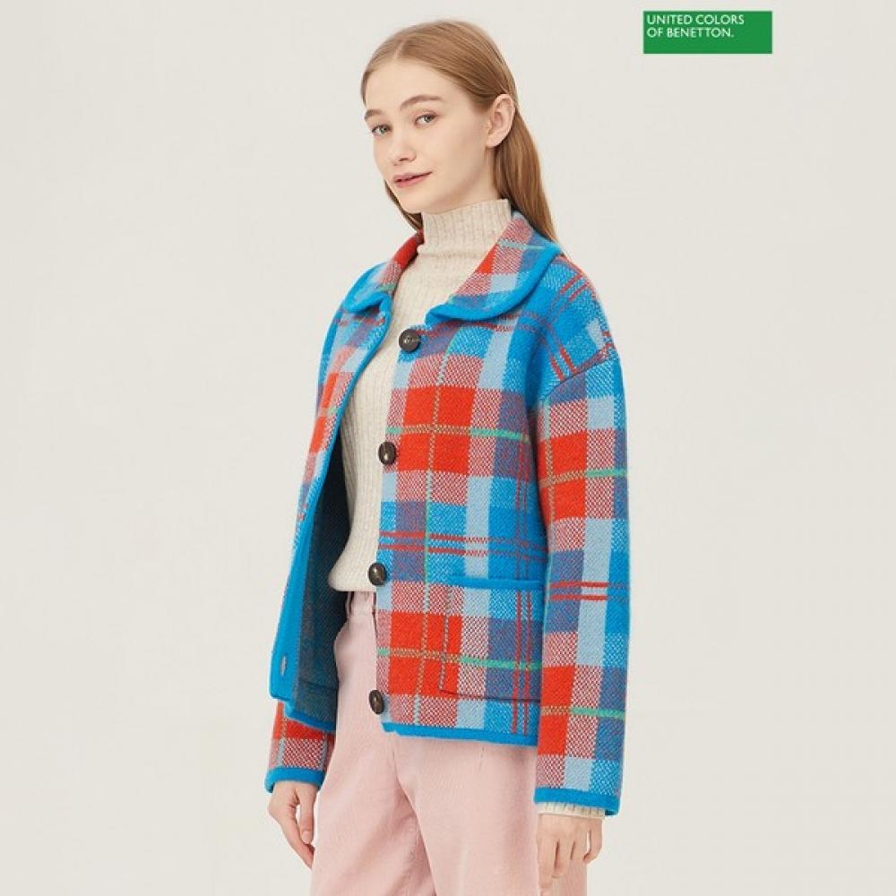Benetton Check Jacquard Knit Cardigan Bakc56361 Bl