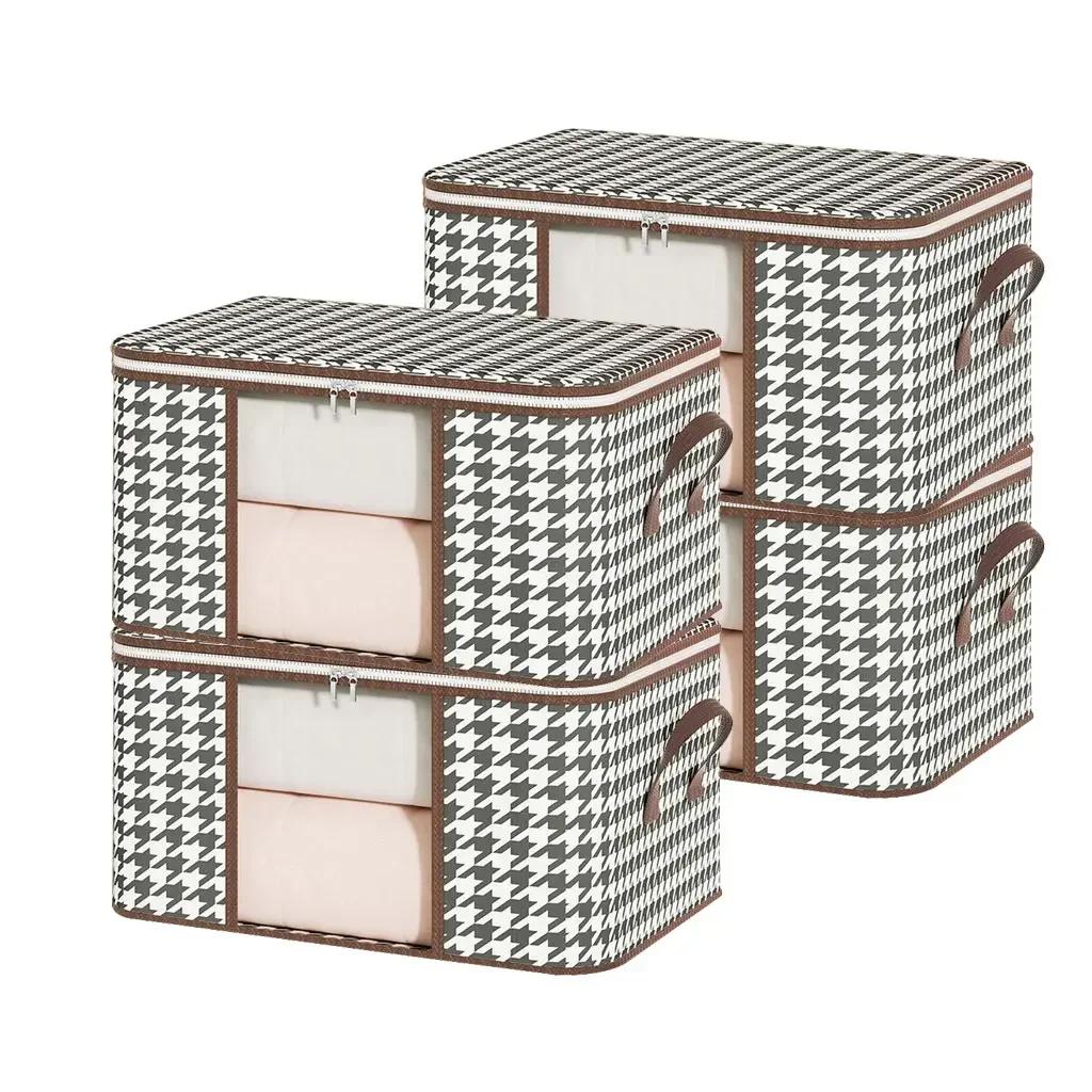 Видимый ящик для хранения большой емкости, портативный органайзер для одежды для дома с ручками, складной пылезащитный контейнер на молнии для одеял