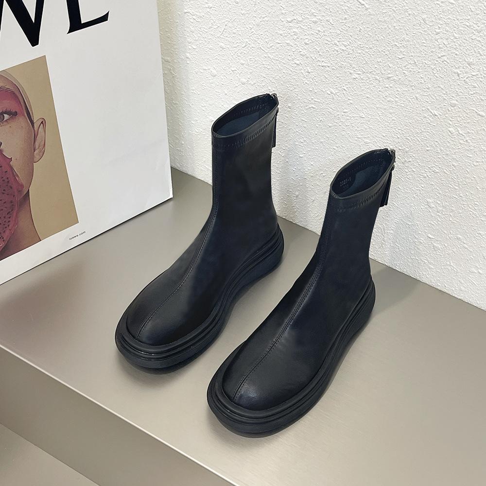 Весна и осень 2025 Новые ботинки на платформе Женские ботинки Мартин Белые одинарные ботинки Узкие ботинки Женские ботинки Челси Женские короткие ботинки