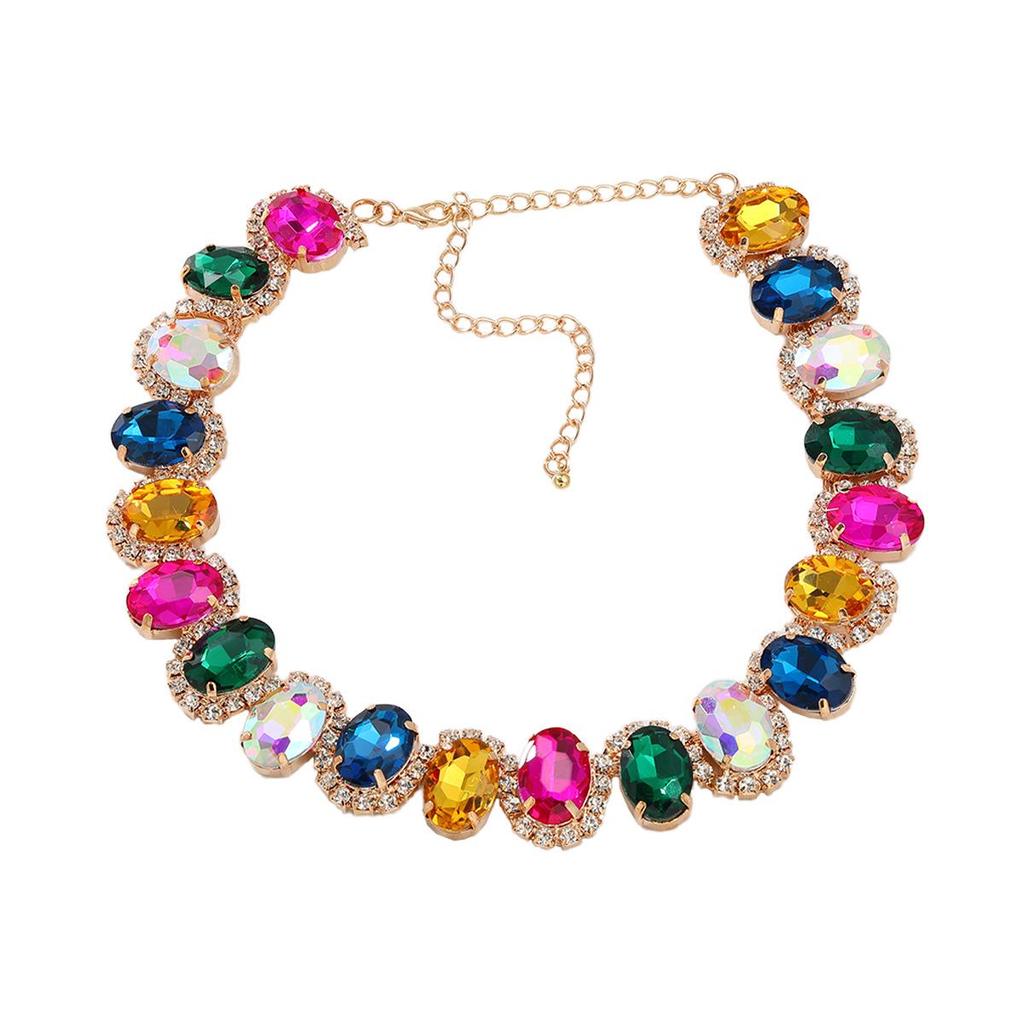 2024 Европейское и Американское преувеличенное ожерелье с когтями: Овальные цветные стеклянные и бриллиантовые свадебные украшения