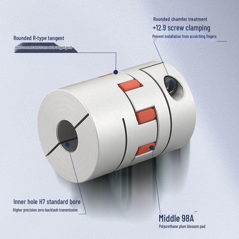 Aluminum Alloy Plum Blossom Coupling for High Precision Servo Motors, Elastic Variable Diameter with Large and Small Heads.