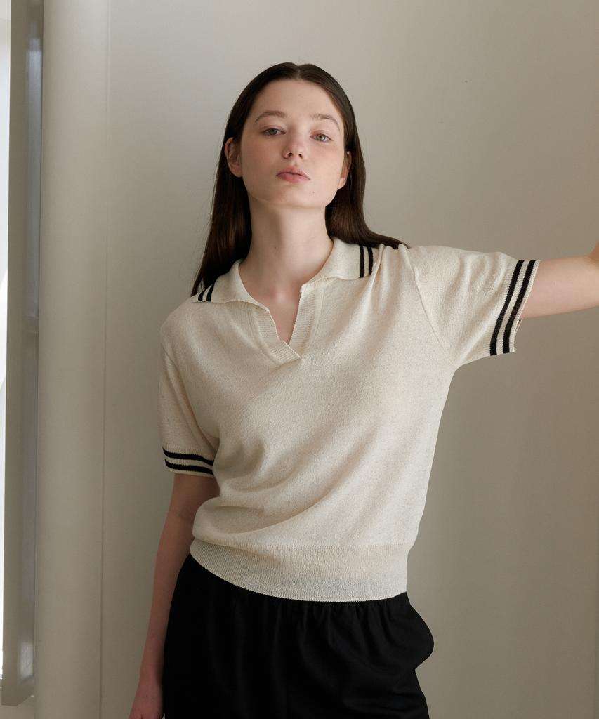 Вязаный свитер YUPPE Line Collar_Бежевый