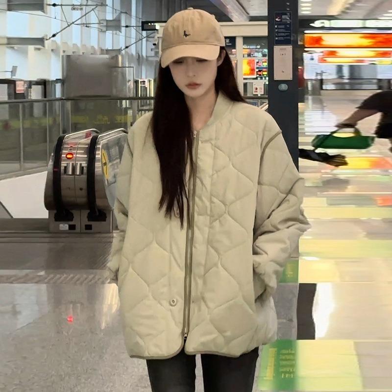 Ленивый ветер ромбовидная хлопковая одежда женская осень и зима чувство дизайна маленький человек стеганый хлопок свободное и тонкое хлопковое пальто