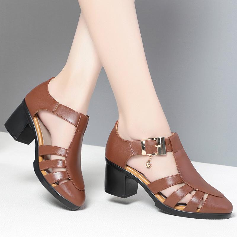 Модные туфли GKTINOO из натуральной кожи, сандалии-гладиаторы для женщин, большой размер, нескользящие сандалии на высоком каблуке, летняя женская обувь