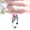 Fashionable Heart Shaped Pink Zircon Crystal Ring With Silver Plated Adjustable Band For Women